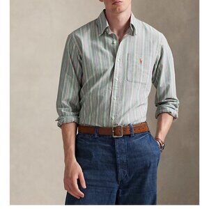 Polo Ralph Lauren men's classic-fit striped shirt green/pink multi-color cotton